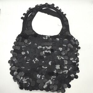 Black Sequin Embellished Tote Bag Purse Unique Design Evening Out‎
